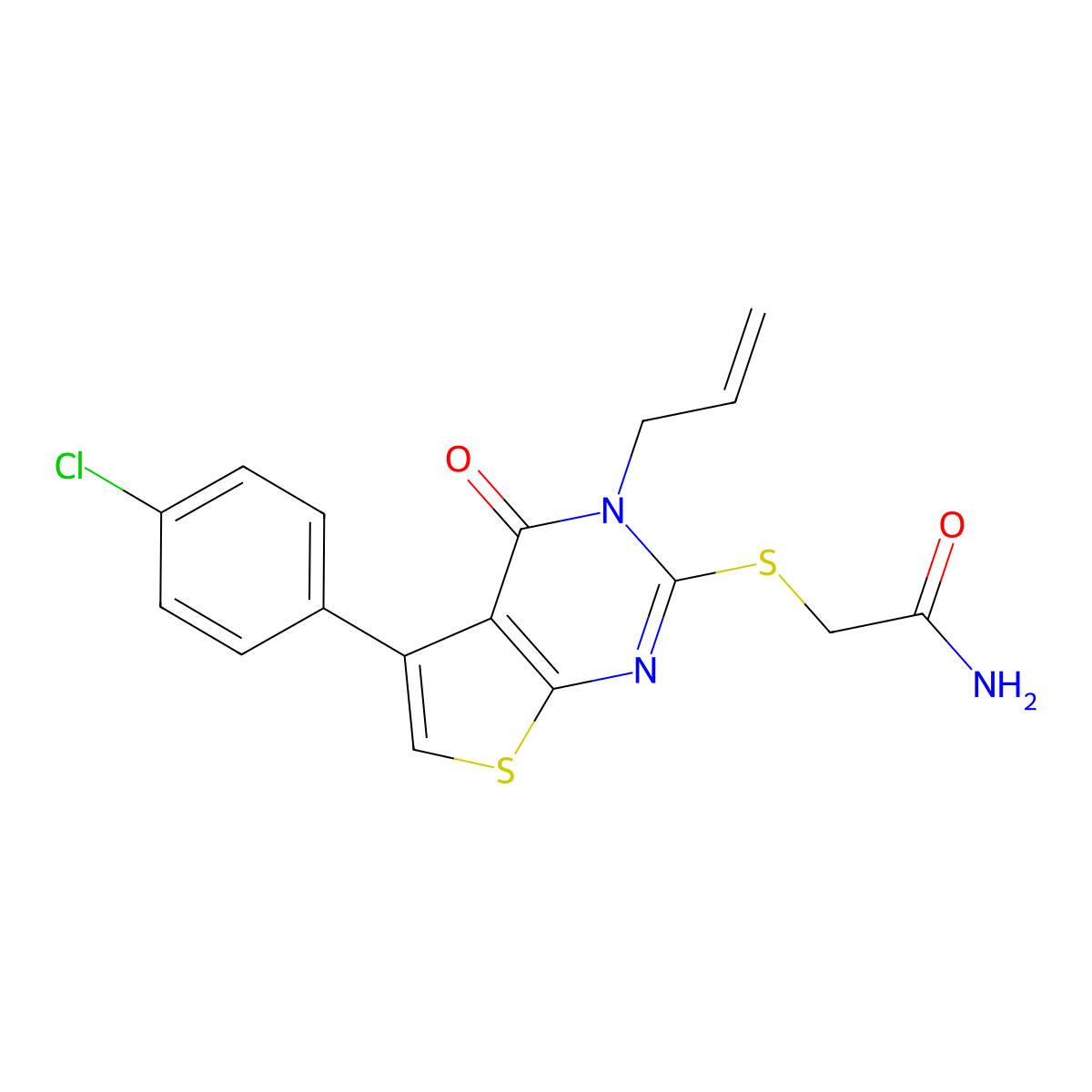 2-[5-(4-Chlorophenyl)-4-oxo-3-prop-2-enylthieno[2,3-d]pyrimidin-2-yl]sulfanylacetamide molecular structure, CAS 496026-96-1