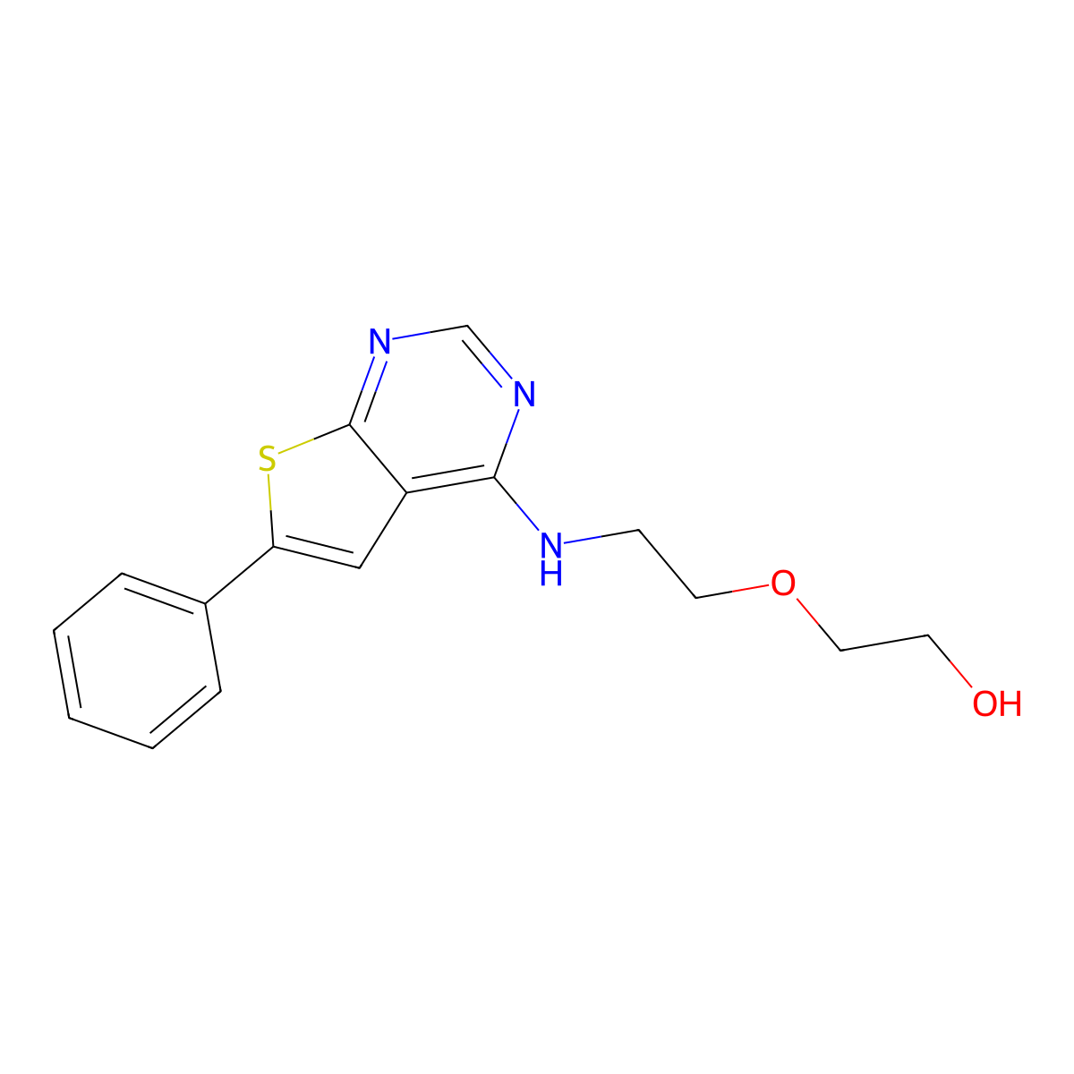 2-[2-({6-Phenylthieno[2,3-d]pyrimidin-4-yl}amino)ethoxy]ethan-1-ol molecular structure, CAS 496027-16-8