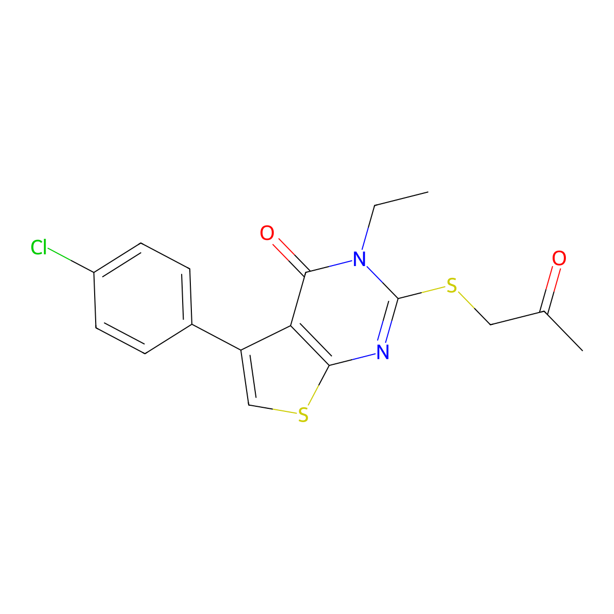 5-(4-chlorophenyl)-3-ethyl-2-[(2-oxopropyl)sulfanyl]thieno[2,3-d]pyrimidin-4(3H)-one molecular structure, CAS 496027-25-9