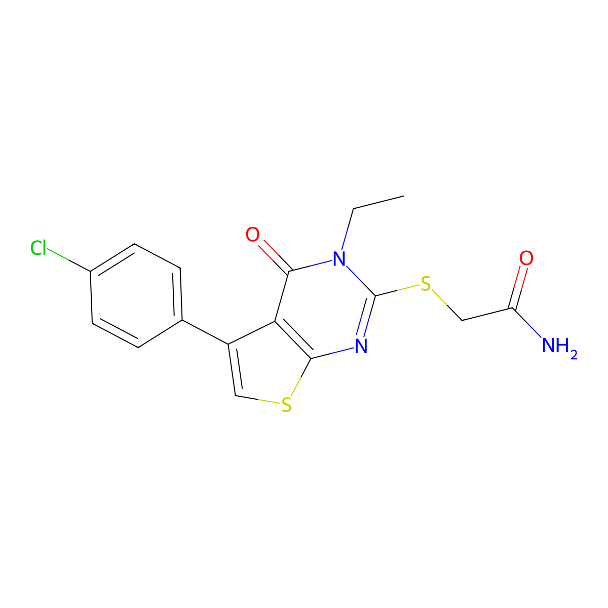 2-{[5-(4-Chlorophenyl)-3-ethyl-4-oxo-3,4-dihydrothieno[2,3-d]pyrimidin-2-yl]sulfanyl}acetamide molecular structure, CAS 496027-26-0