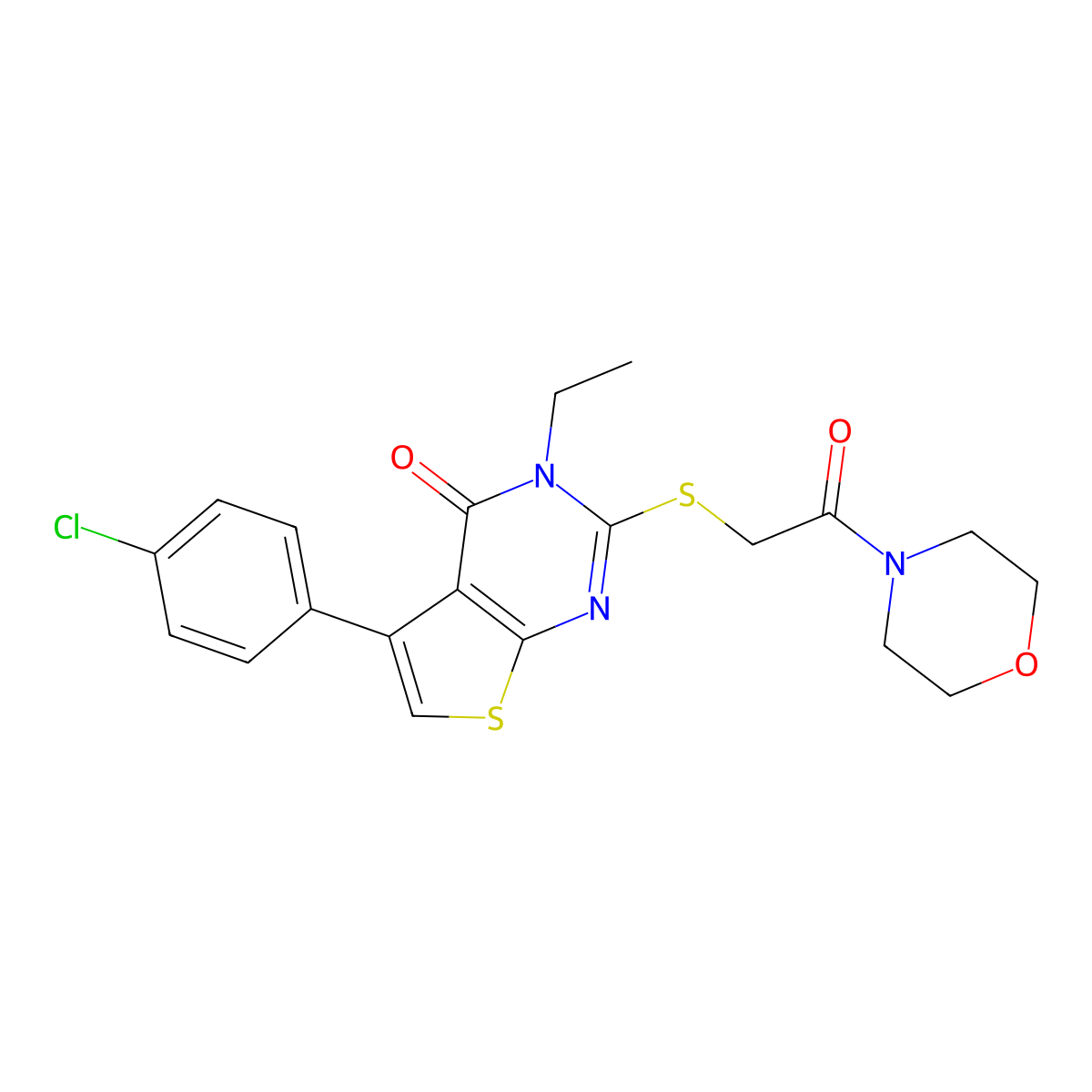 5-(4-chlorophenyl)-3-ethyl-2-{[2-(morpholin-4-yl)-2-oxoethyl]sulfanyl}thieno[2,3-d]pyrimidin-4(3H)-one molecular structure, CAS 496027-27-1