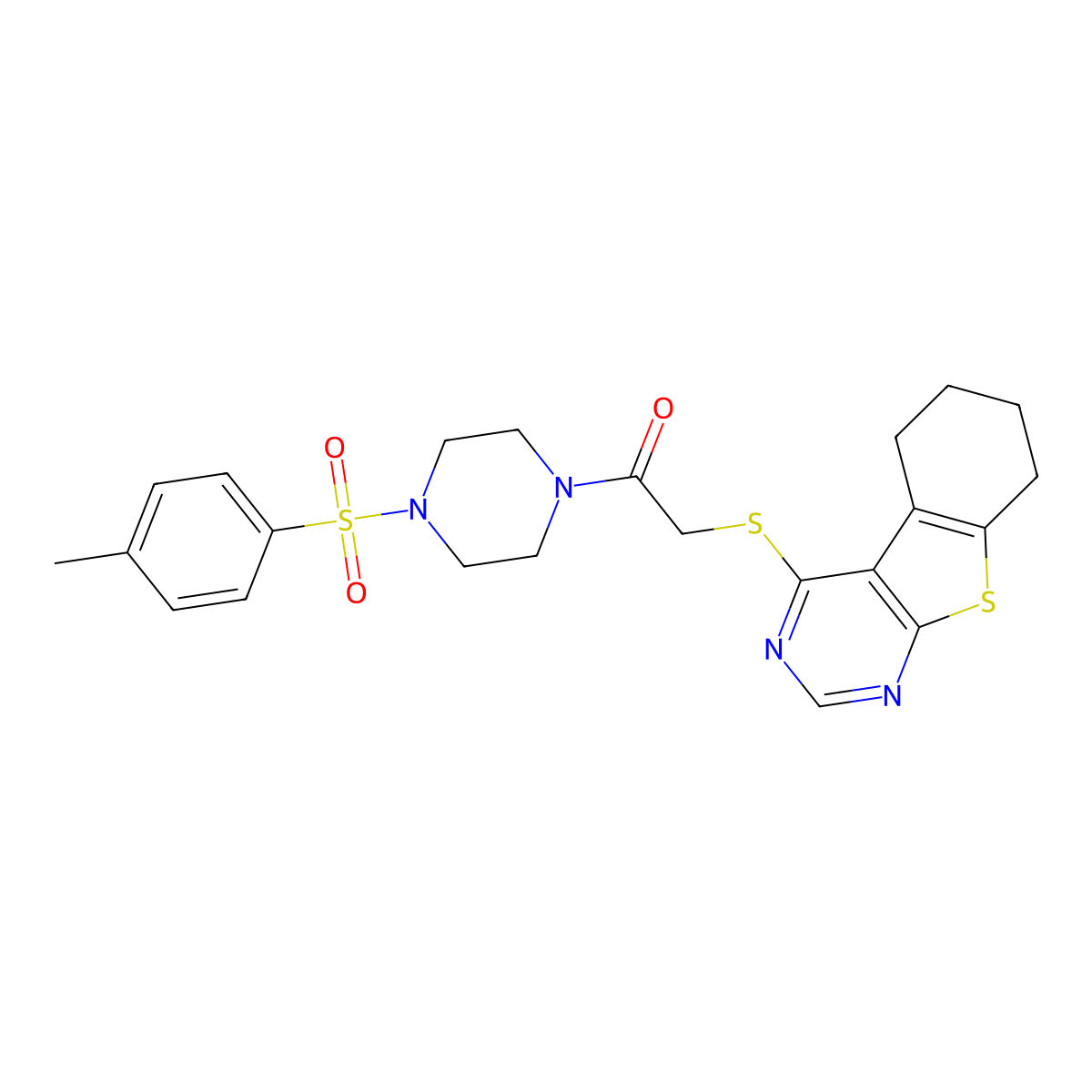 1-[4-(4-Methylphenyl)sulfonylpiperazin-1-yl]-2-(5,6,7,8-tetrahydro-[1]benzothiolo[2,3-d]pyrimidin-4-ylsulfanyl)ethanone molecular structure, CAS 496027-86-2