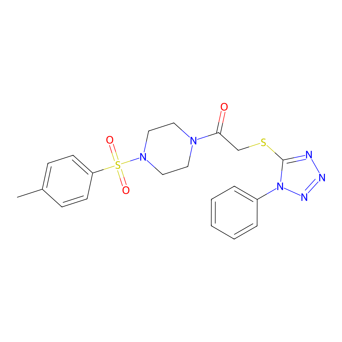 1-[4-(4-methylbenzenesulfonyl)piperazin-1-yl]-2-[(1-phenyl-1H-1,2,3,4-tetrazol-5-yl)sulfanyl]ethan-1-one molecular structure, CAS 496027-88-4