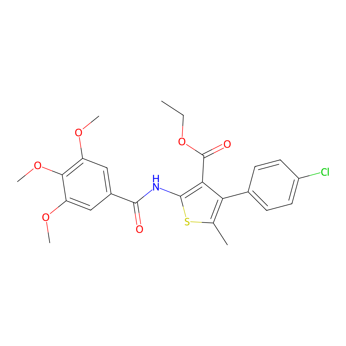 Ethyl 4-(4-chlorophenyl)-5-methyl-2-(3,4,5-trimethoxybenzamido)thiophene-3-carboxylate molecular structure, CAS 496027-89-5