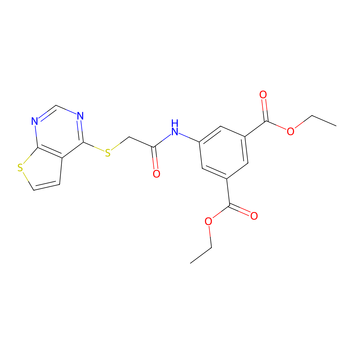 Diethyl 5-(2-(thieno[2,3-d]pyrimidin-4-ylthio)acetamido)isophthalate molecular structure, CAS 496027-91-9