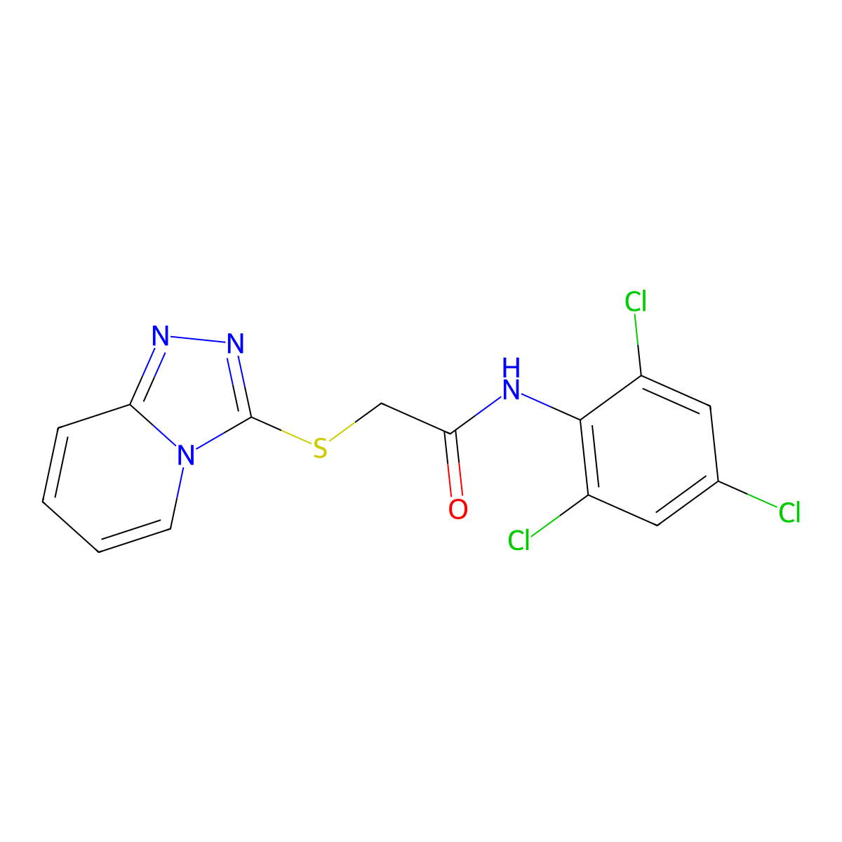 2-([1,2,4]triazolo[4,3-a]pyridin-3-ylthio)-N-(2,4,6-trichlorophenyl)acetamide molecular structure, CAS 496027-93-1