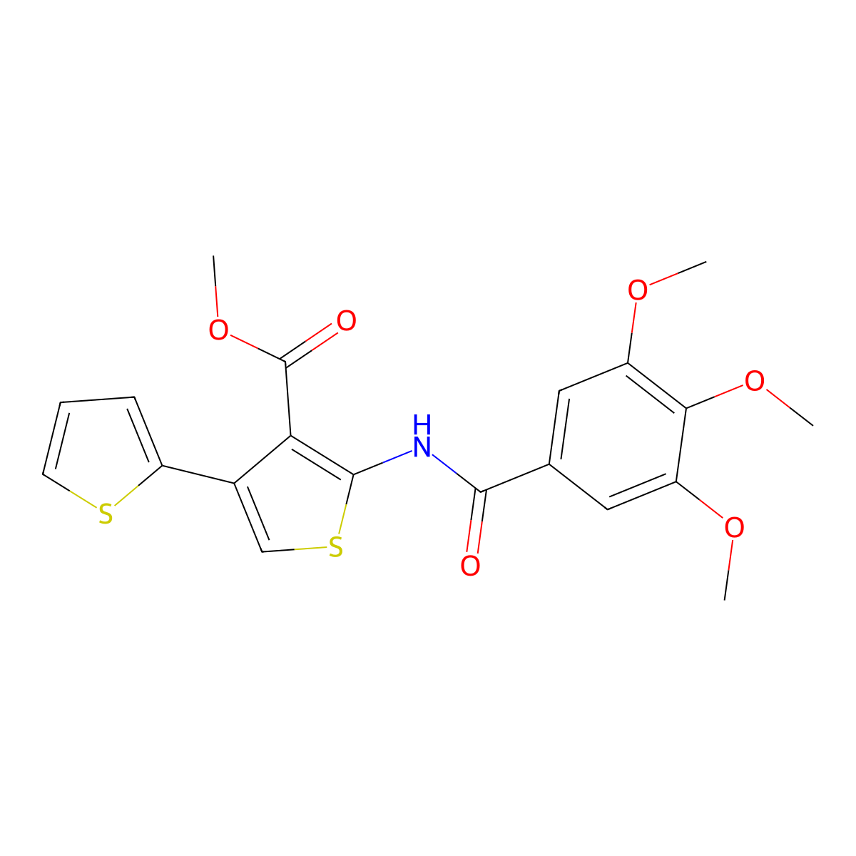 Methyl 5'-(3,4,5-trimethoxybenzamido)-[2,3'-bithiophene]-4'-carboxylate molecular structure, CAS 496027-94-2