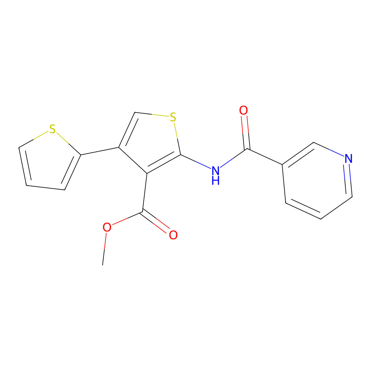 Methyl 2-(pyridine-3-carbonylamino)-4-thiophen-2-ylthiophene-3-carboxylate molecular structure, CAS 496027-97-5