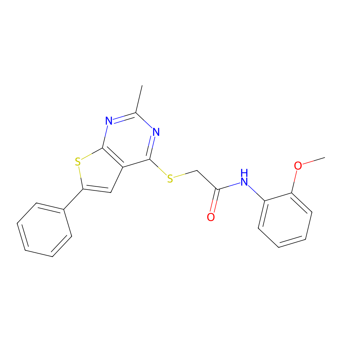 N-(2-Methoxyphenyl)-2-({2-methyl-6-phenylthieno[2,3-D]pyrimidin-4-YL}sulfanyl)acetamide molecular structure, CAS 496028-03-6
