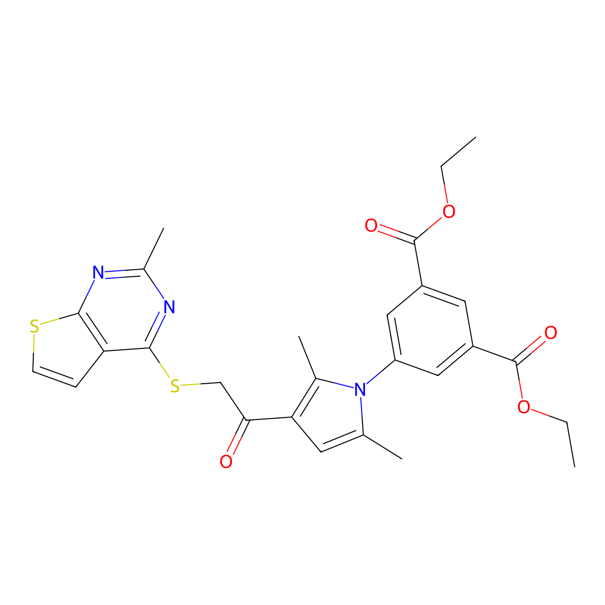 diethyl 5-(2,5-dimethyl-3-(2-((2-methylthieno[2,3-d]pyrimidin-4-yl)thio)acetyl)-1H-pyrrol-1-yl)isophthalate molecular structure, CAS 496028-05-8
