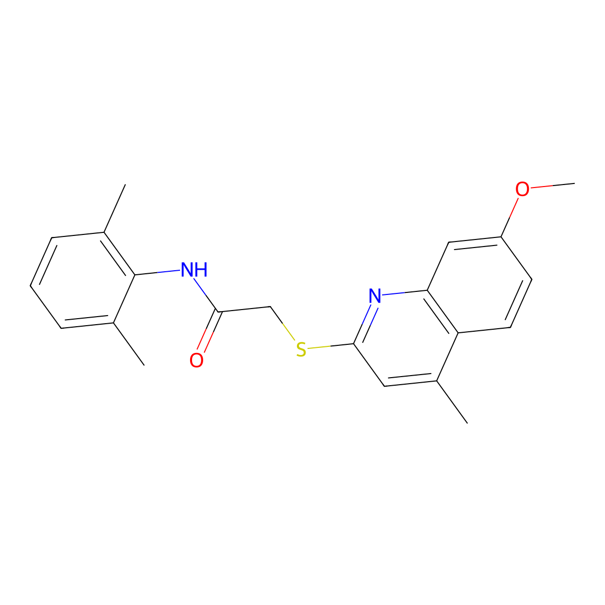 N-(2,6-dimethylphenyl)-2-((7-methoxy-4-methylquinolin-2-yl)thio)acetamide molecular structure, CAS 496028-06-9
