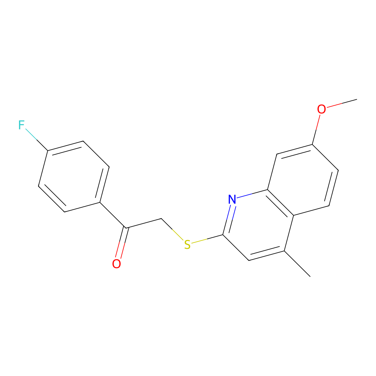 1-(4-Fluorophenyl)-2-((7-methoxy-4-methylquinolin-2-yl)thio)ethanone molecular structure, CAS 496028-07-0