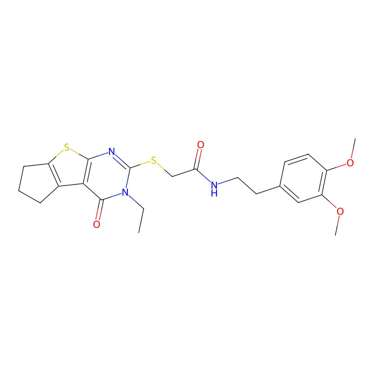 N-(3,4-dimethoxyphenethyl)-2-((3-ethyl-4-oxo-4,5,6,7-tetrahydro-3H-cyclopenta[4,5]thieno[2,3-d]pyrimidin-2-yl)thio)acetamide molecular structure, CAS 496028-10-5