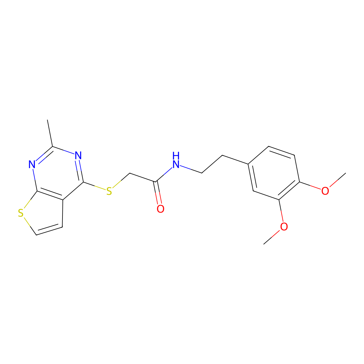 N-(3,4-dimethoxyphenethyl)-2-((2-methylthieno[2,3-d]pyrimidin-4-yl)thio)acetamide molecular structure, CAS 496028-11-6