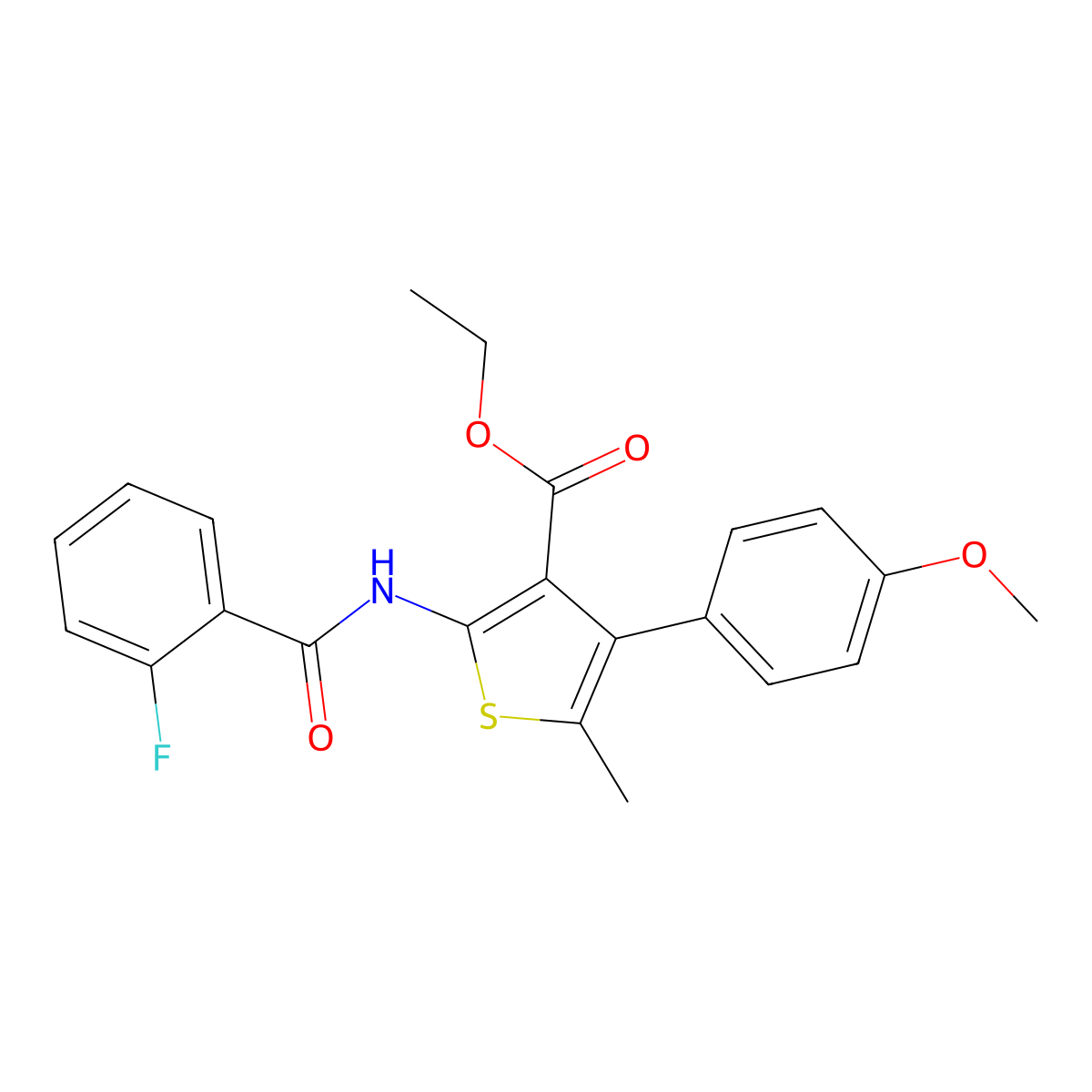 Ethyl 2-(2-fluorobenzamido)-4-(4-methoxyphenyl)-5-methylthiophene-3-carboxylate molecular structure, CAS 496028-15-0