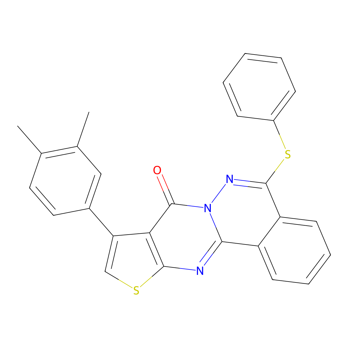 13-(3,4-Dimethylphenyl)-8-(phenylsulfanyl)-15-thia-9,10,17-triazatetracyclo[8.7.0.0^{2,7}.0^{12,16}]heptadeca-1(17),2(7),3,5,8,12(16),13-heptaen-11-one molecular structure, CAS 496028-53-6