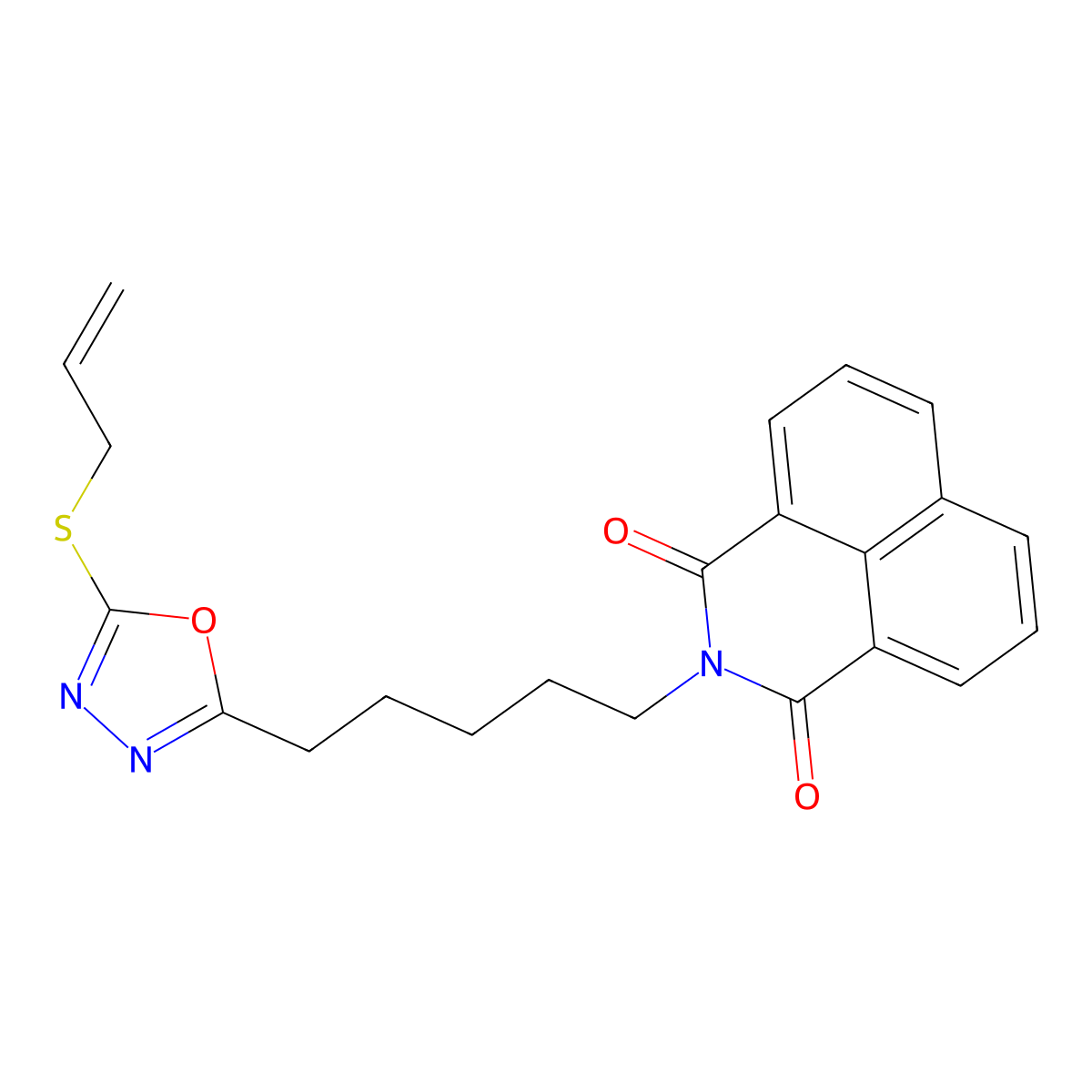 2-(5-(5-(allylthio)-1,3,4-oxadiazol-2-yl)pentyl)-1H-benzo[de]isoquinoline-1,3(2H)-dione molecular structure, CAS 496028-80-9
