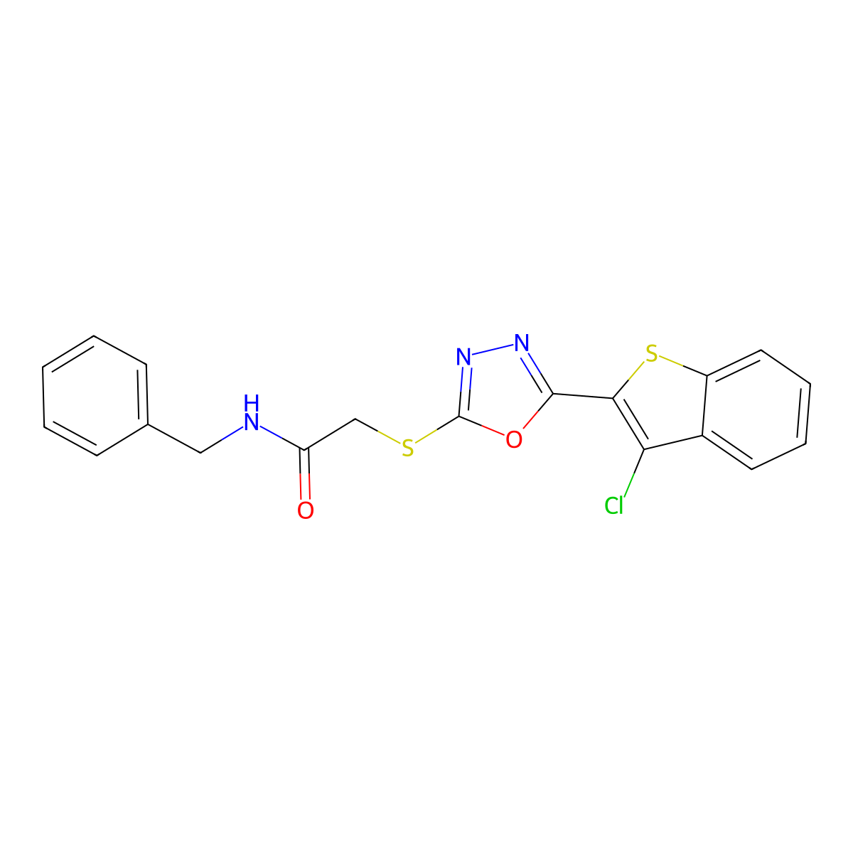 N-benzyl-2-{[5-(3-chloro-1-benzothiophen-2-yl)-1,3,4-oxadiazol-2-yl]sulfanyl}acetamide molecular structure, CAS 496028-82-1