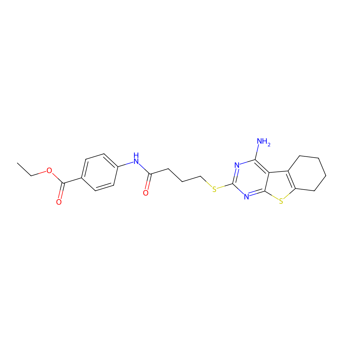 Ethyl 4-({4-[(4-amino-5,6,7,8-tetrahydro[1]benzothieno[2,3-d]pyrimidin-2-yl)sulfanyl]butanoyl}amino)benzoate molecular structure, CAS 496028-86-5