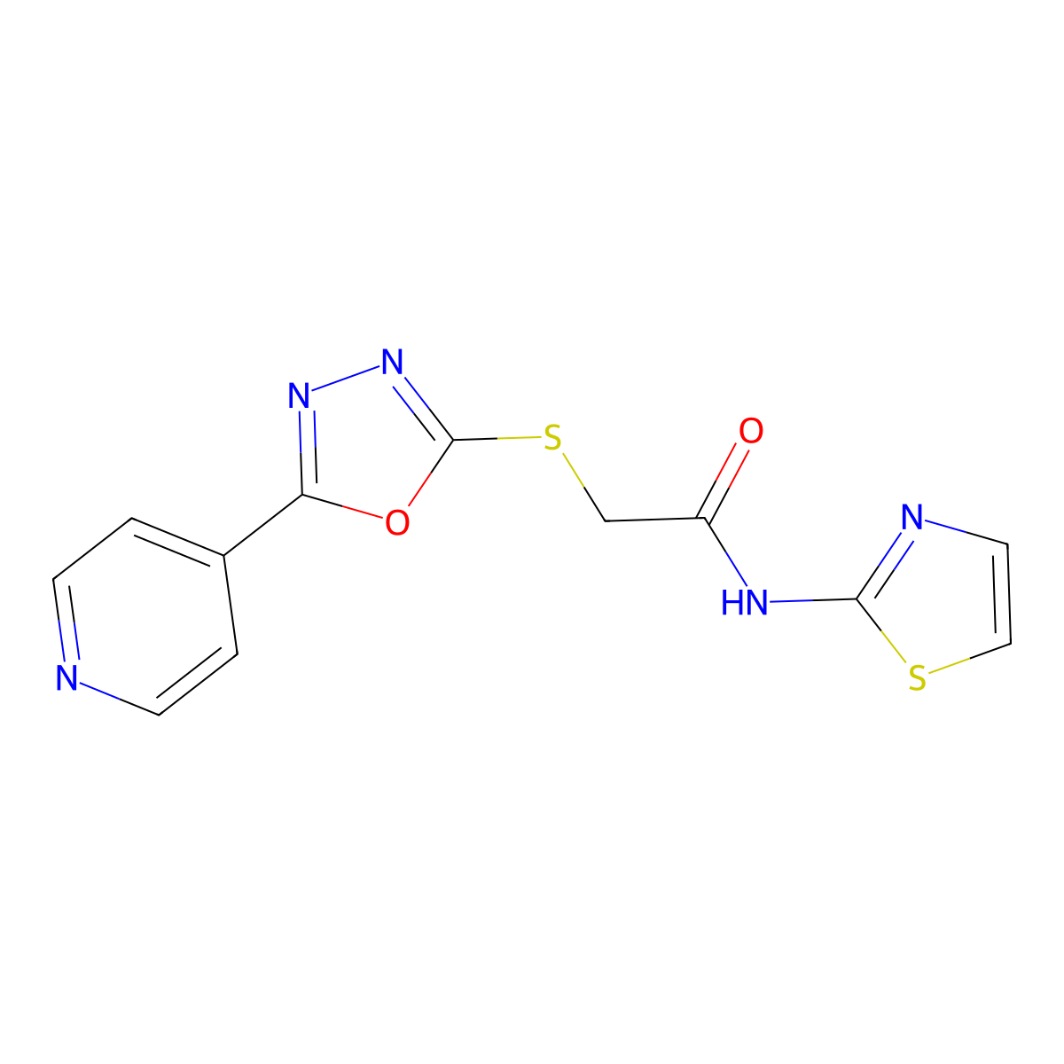 2-((5-(pyridin-4-yl)-1,3,4-oxadiazol-2-yl)thio)-N-(thiazol-2-yl)acetamide molecular structure, CAS 496028-88-7
