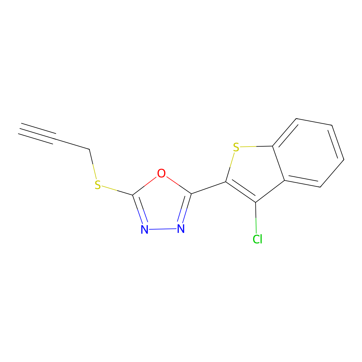 2-(3-Chloro-1-benzothiophen-2-yl)-5-prop-2-ynylsulfanyl-1,3,4-oxadiazole molecular structure, CAS 496028-94-5