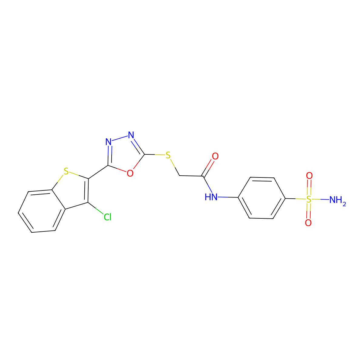 2-((5-(3-chlorobenzo[b]thiophen-2-yl)-1,3,4-oxadiazol-2-yl)thio)-N-(4-sulfamoylphenyl)acetamide molecular structure, CAS 496028-95-6