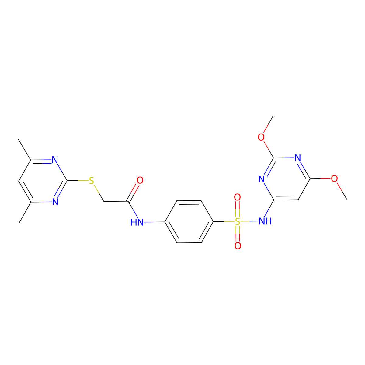 N-{4-[(2,6-dimethoxypyrimidin-4-yl)sulfamoyl]phenyl}-2-[(4,6-dimethylpyrimidin-2-yl)sulfanyl]acetamide molecular structure, CAS 496029-09-5