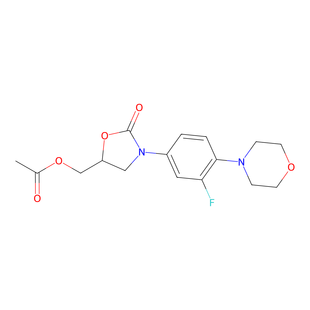 2-Oxazolidinone, 5-((acetyloxy)methyl)-3-(3-fluoro-4-(4-morpholinyl)phenyl)-, (5R)- molecular structure, CAS 496031-56-2