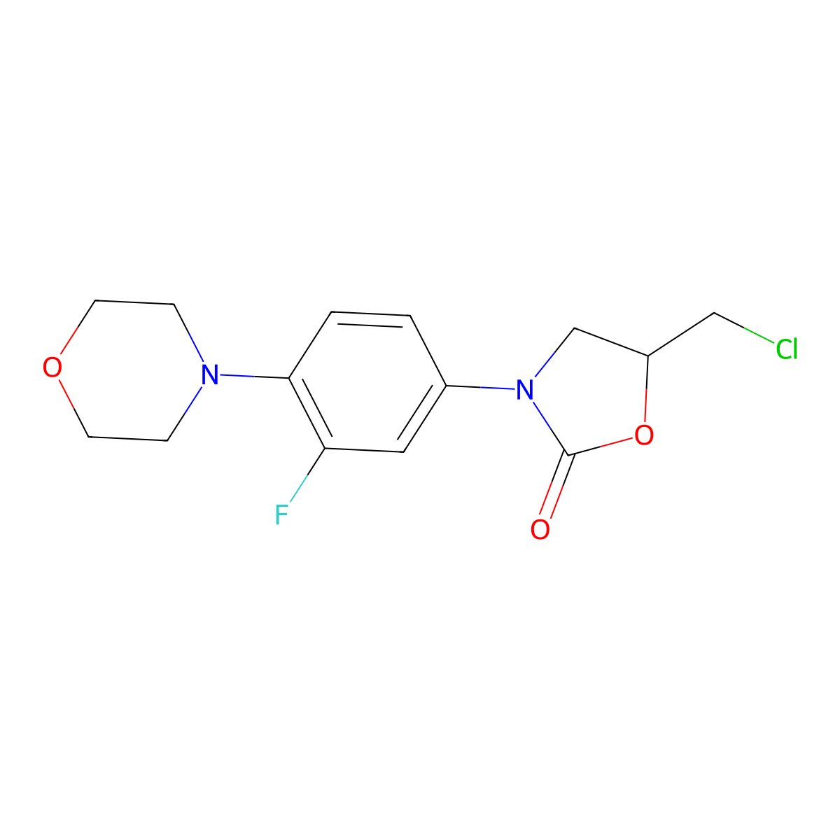 5-(Chloromethyl)-3-(3-fluoro-4-morpholinophenyl)oxazolidin-2-one, (R)- molecular structure, CAS 496031-57-3