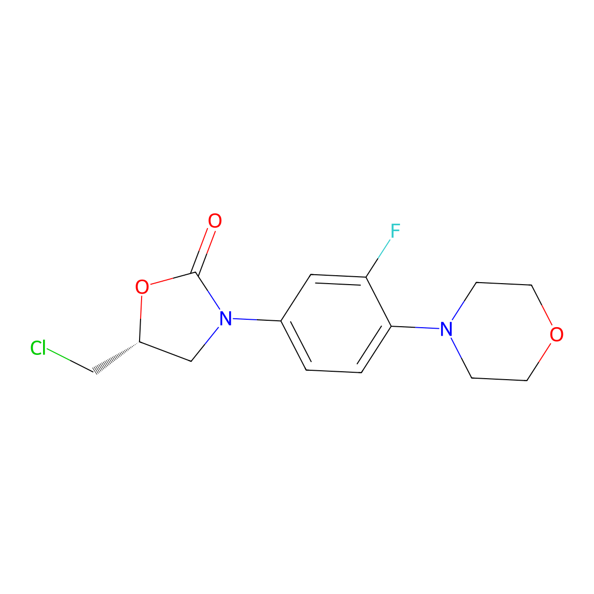 5-(Chloromethyl)-3-(3-fluoro-4-morpholinophenyl)oxazolidin-2-one, (R)- molecular structure, CAS 496031-57-3
