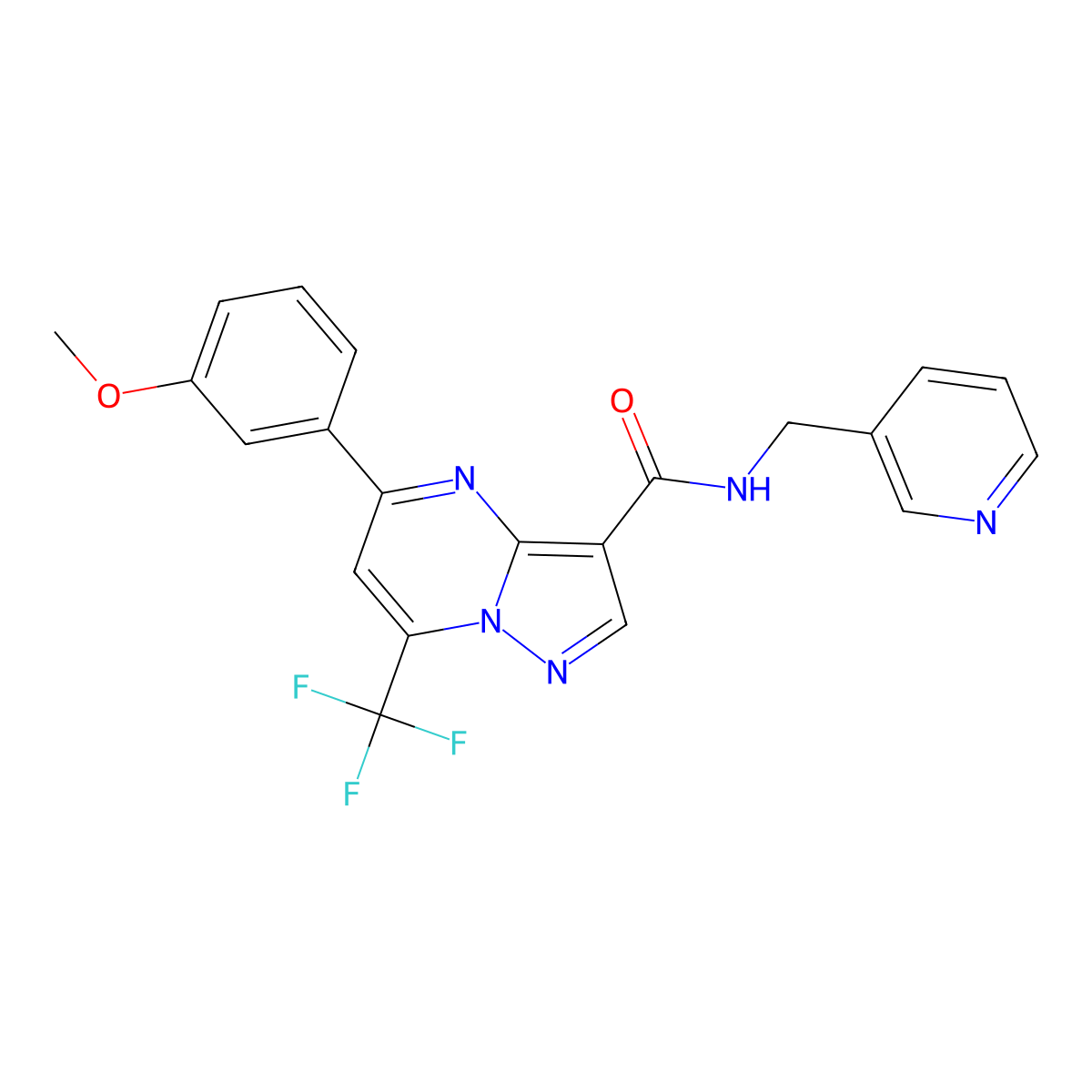5-(3-methoxyphenyl)-N-(pyridin-3-ylmethyl)-7-(trifluoromethyl)pyrazolo[1,5-a]pyrimidine-3-carboxamide molecular structure, CAS 496031-79-9