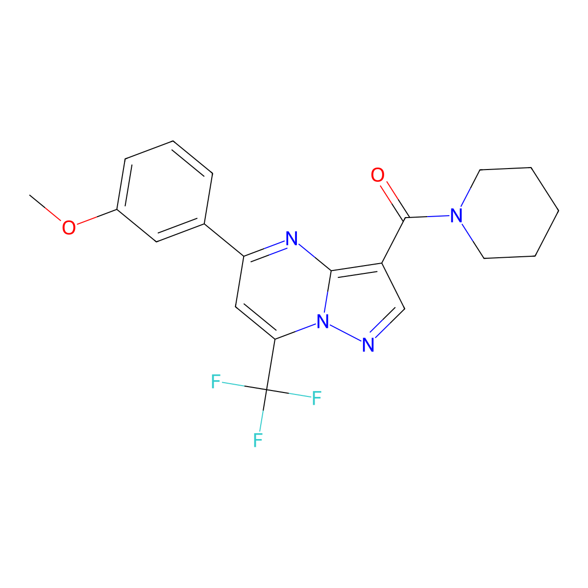 [5-(3-Methoxyphenyl)-7-(trifluoromethyl)pyrazolo[1,5-a]pyrimidin-3-yl]-piperidin-1-ylmethanone molecular structure, CAS 496031-88-0