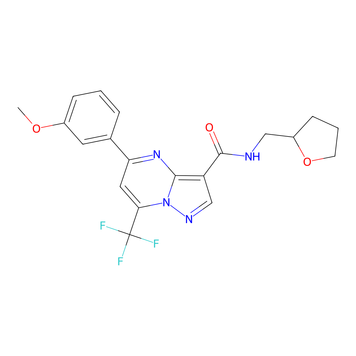 5-(3-methoxyphenyl)-N-(2-oxolanylmethyl)-7-(trifluoromethyl)-3-pyrazolo[1,5-a]pyrimidinecarboxamide molecular structure, CAS 496031-95-9