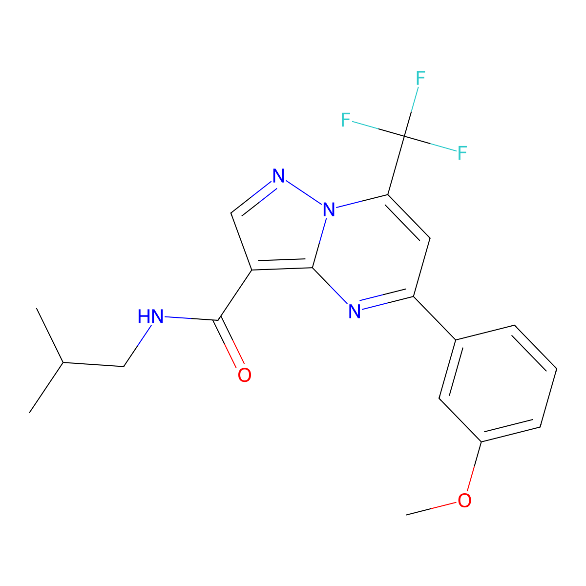 N-isobutyl-5-(3-methoxyphenyl)-7-(trifluoromethyl)pyrazolo[1,5-a]pyrimidine-3-carboxamide molecular structure, CAS 496032-02-1