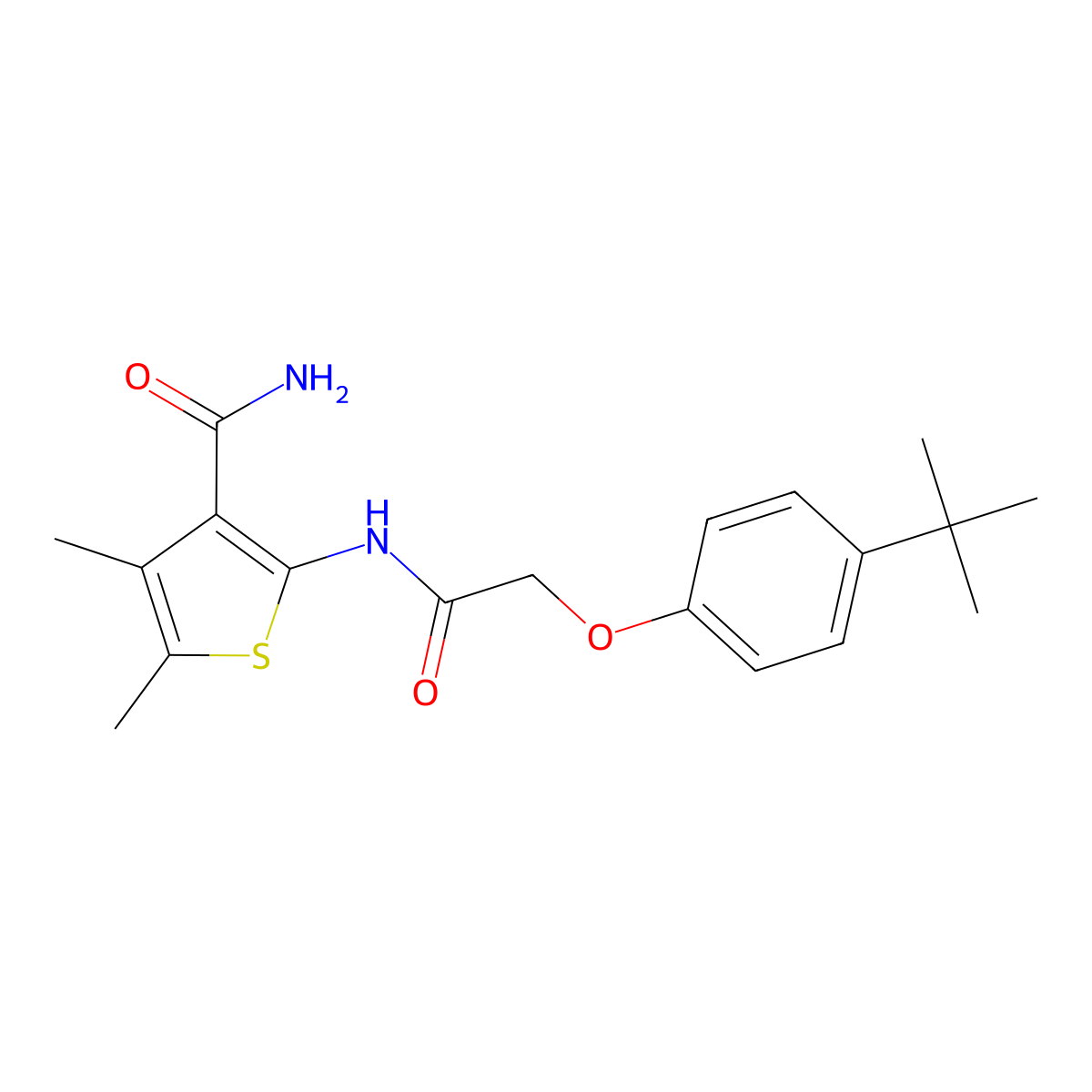2-{[(4-Tert-butylphenoxy)acetyl]amino}-4,5-dimethyl-3-thiophenecarboxamide molecular structure, CAS 496032-77-0
