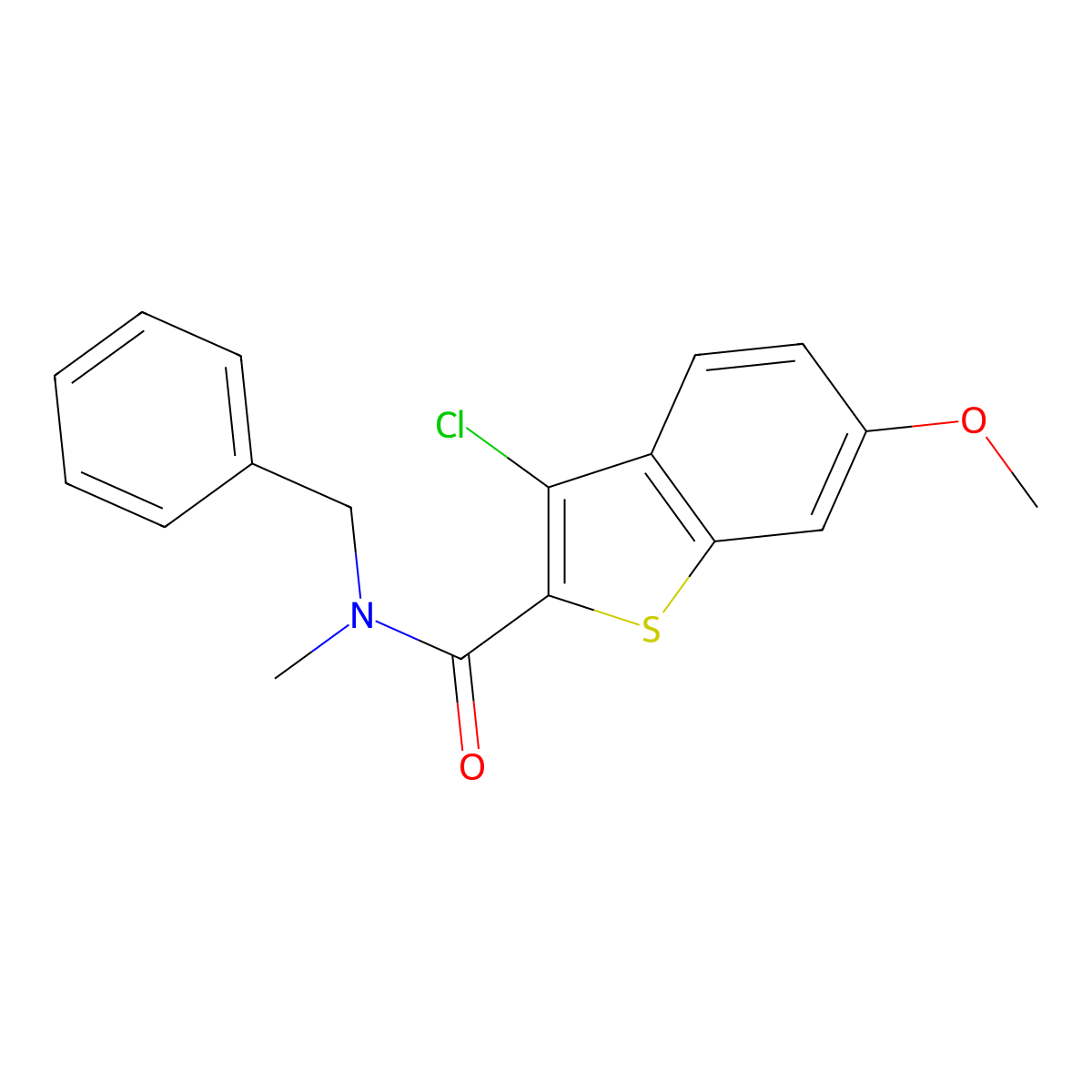 N-benzyl-3-chloro-6-methoxy-N-methyl-1-benzothiophene-2-carboxamide molecular structure, CAS 496032-82-7