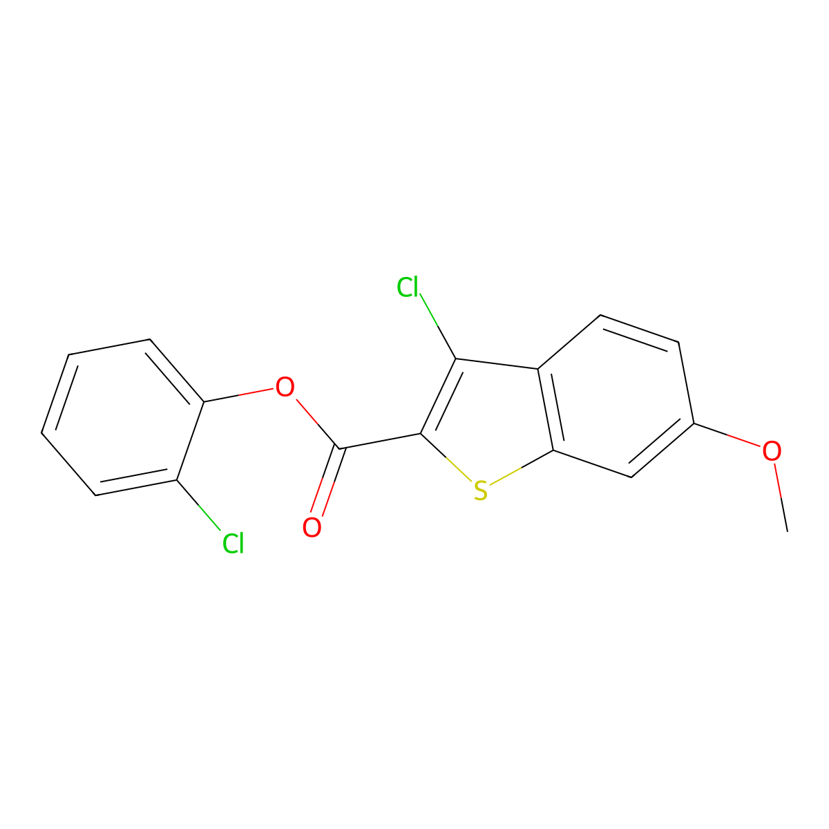 2-Chlorophenyl 3-chloro-6-methoxy-1-benzothiophene-2-carboxylate molecular structure, CAS 496033-96-6