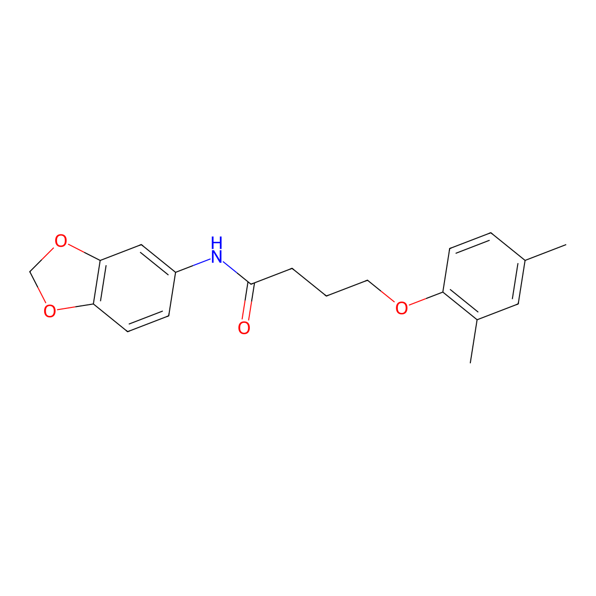 N-(1,3-benzodioxol-5-yl)-4-(2,4-dimethylphenoxy)butanamide molecular structure, CAS 496036-02-3