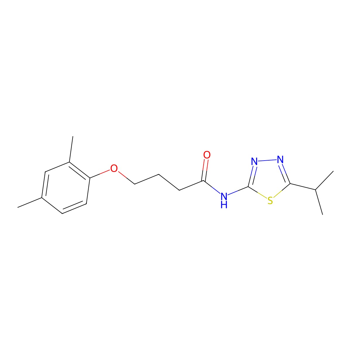 4-(2,4-dimethylphenoxy)-N-(5-isopropyl-1,3,4-thiadiazol-2-yl)butanamide molecular structure, CAS 496036-34-1