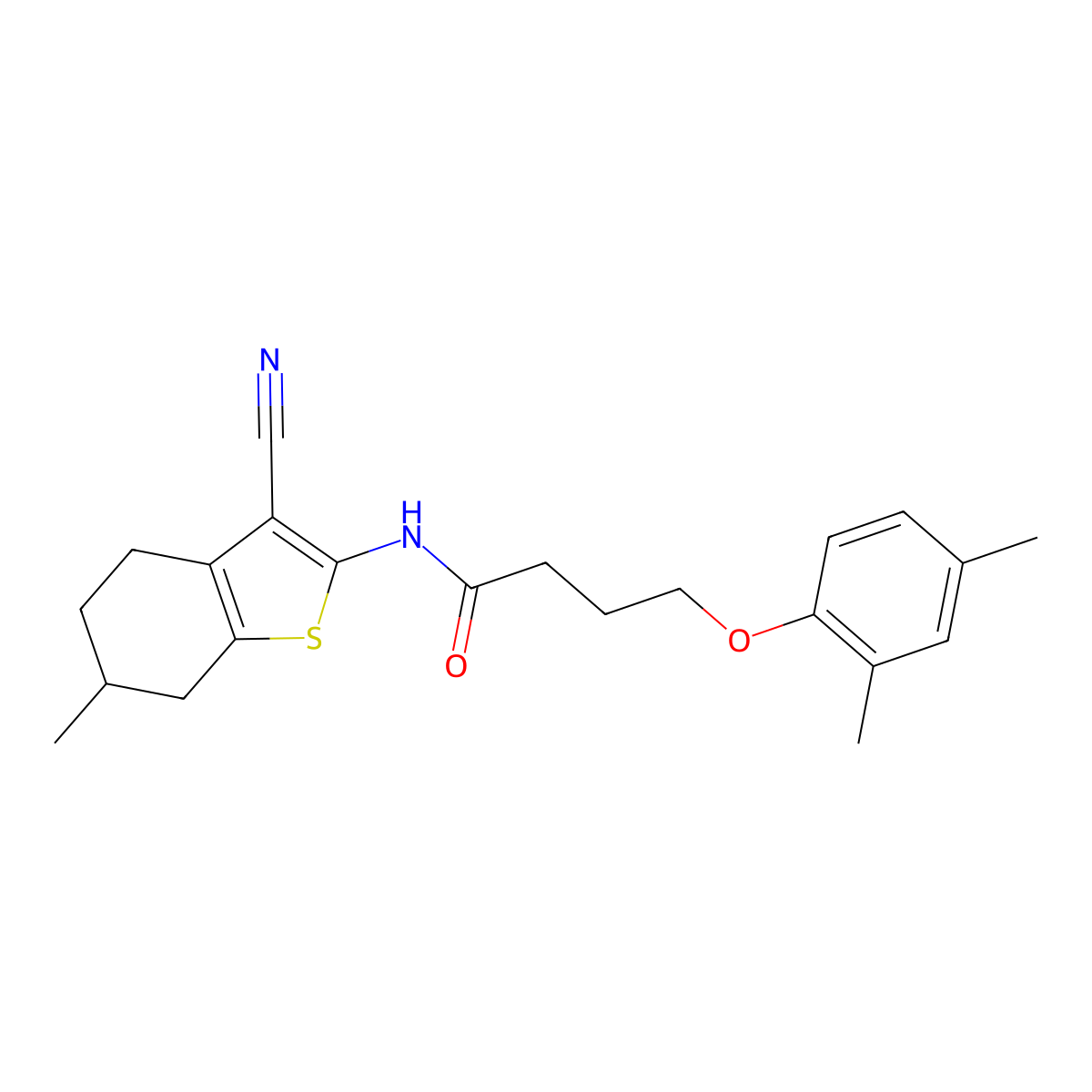 N-(3-cyano-6-methyl-4,5,6,7-tetrahydro-1-benzothiophen-2-yl)-4-(2,4-dimethylphenoxy)butanamide molecular structure, CAS 496036-35-2
