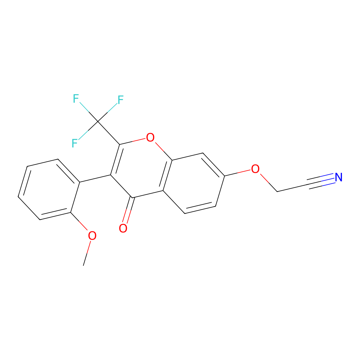 2-((3-(2-methoxyphenyl)-4-oxo-2-(trifluoromethyl)-4H-chromen-7-yl)oxy)acetonitrile molecular structure, CAS 496037-22-0