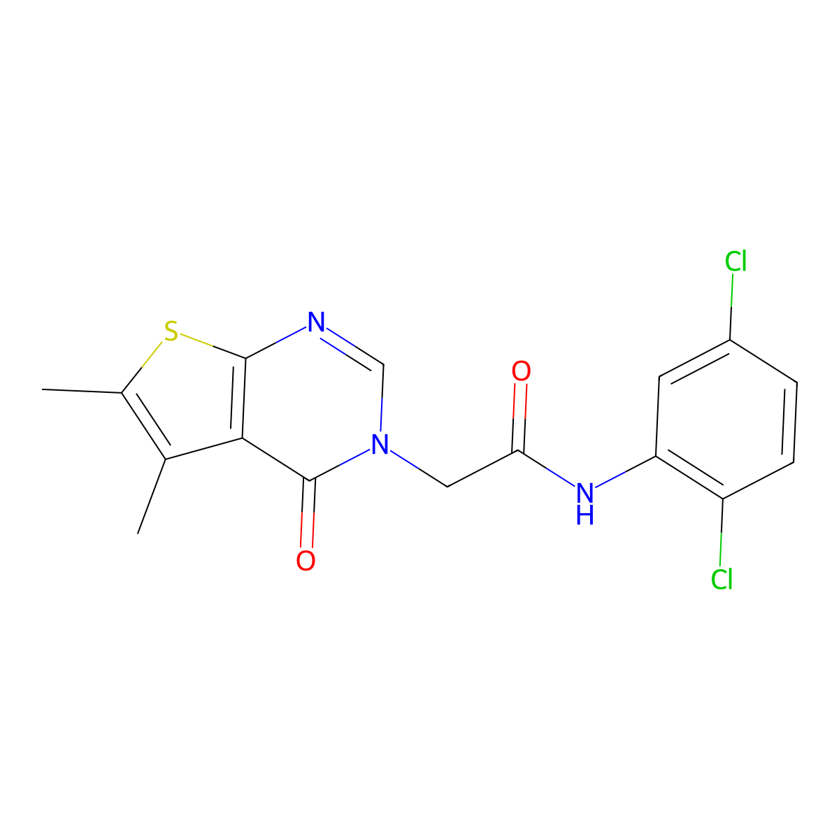 N-(2,5-Dichlorophenyl)-5,6-dimethyl-4-oxothieno[2,3-d]pyrimidine-3(4H)-acetamide molecular structure, CAS 496038-40-5