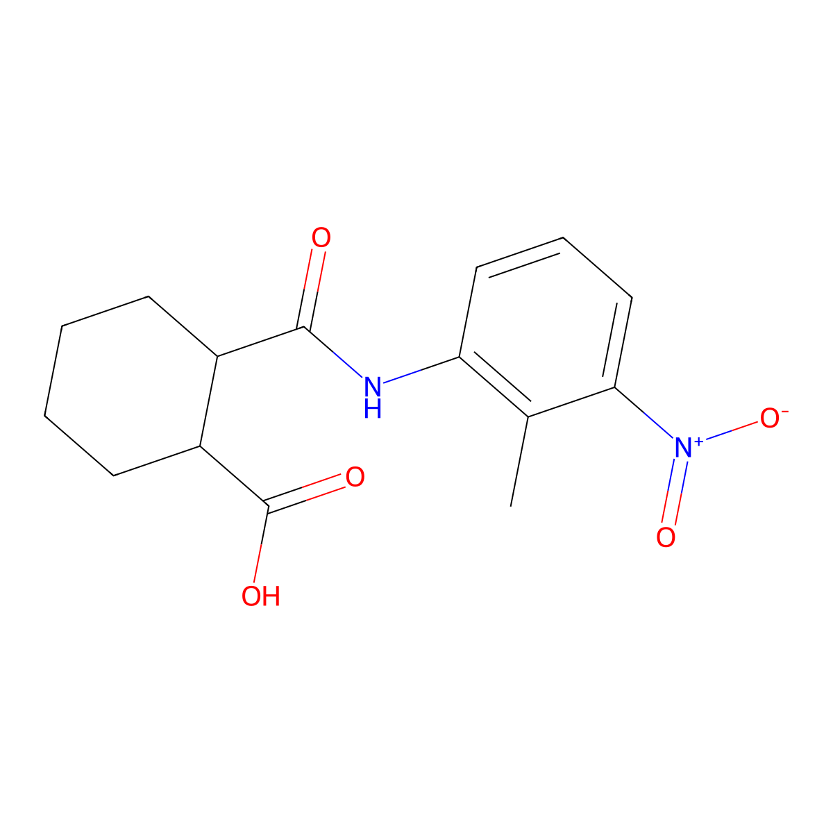 2-[N-(2-methyl-3-nitrophenyl)carbamoyl]cyclohexanecarboxylic acid molecular structure, CAS 496039-60-2