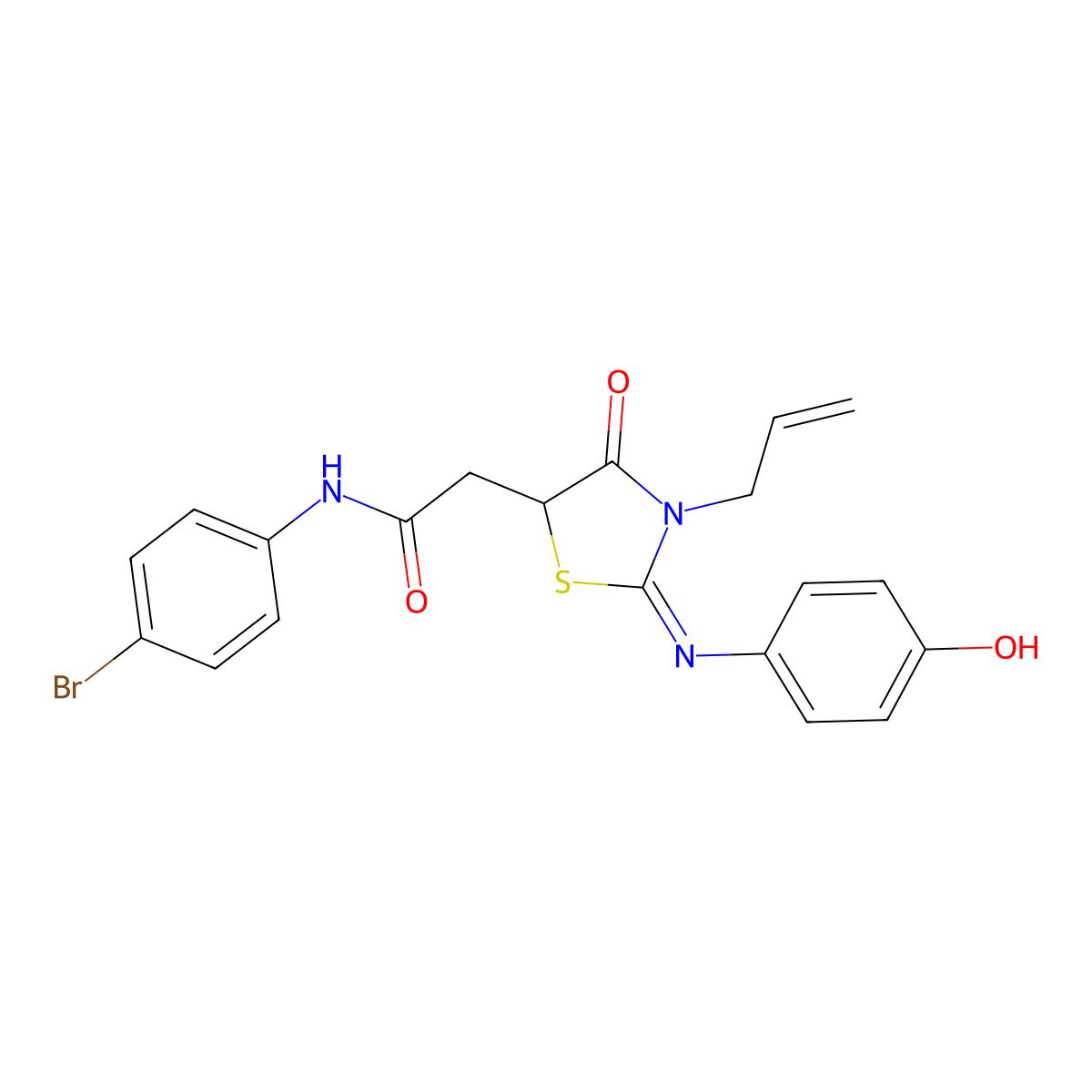 N-(4-bromophenyl)-2-[(2E)-2-[(4-hydroxyphenyl)imino]-4-oxo-3-(prop-2-en-1-yl)-1,3-thiazolidin-5-yl]acetamide molecular structure, CAS 496040-72-3