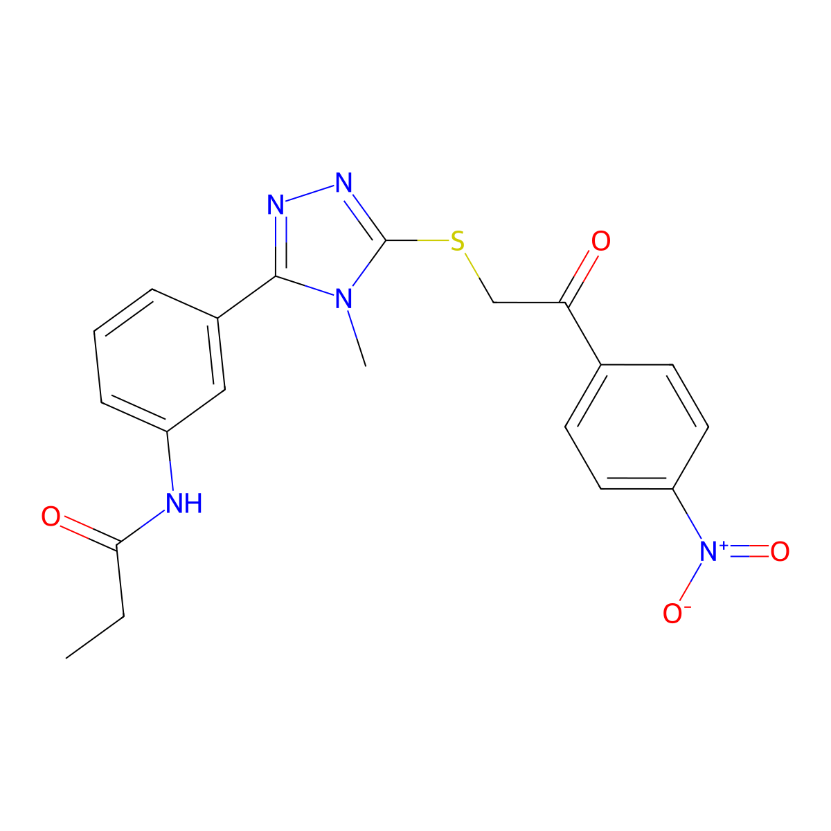N-[3-[4-methyl-5-[2-(4-nitrophenyl)-2-oxoethyl]sulfanyl-1,2,4-triazol-3-yl]phenyl]propanamide molecular structure, CAS 496053-94-2
