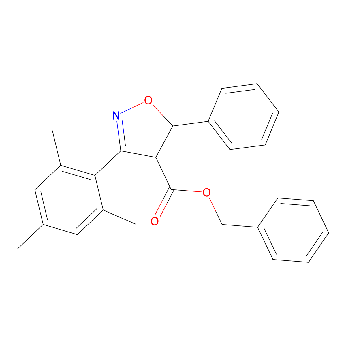 Benzyl 3-mesityl-5-phenyl-4,5-dihydro-4-isoxazolecarboxylate molecular structure, CAS 496054-79-6