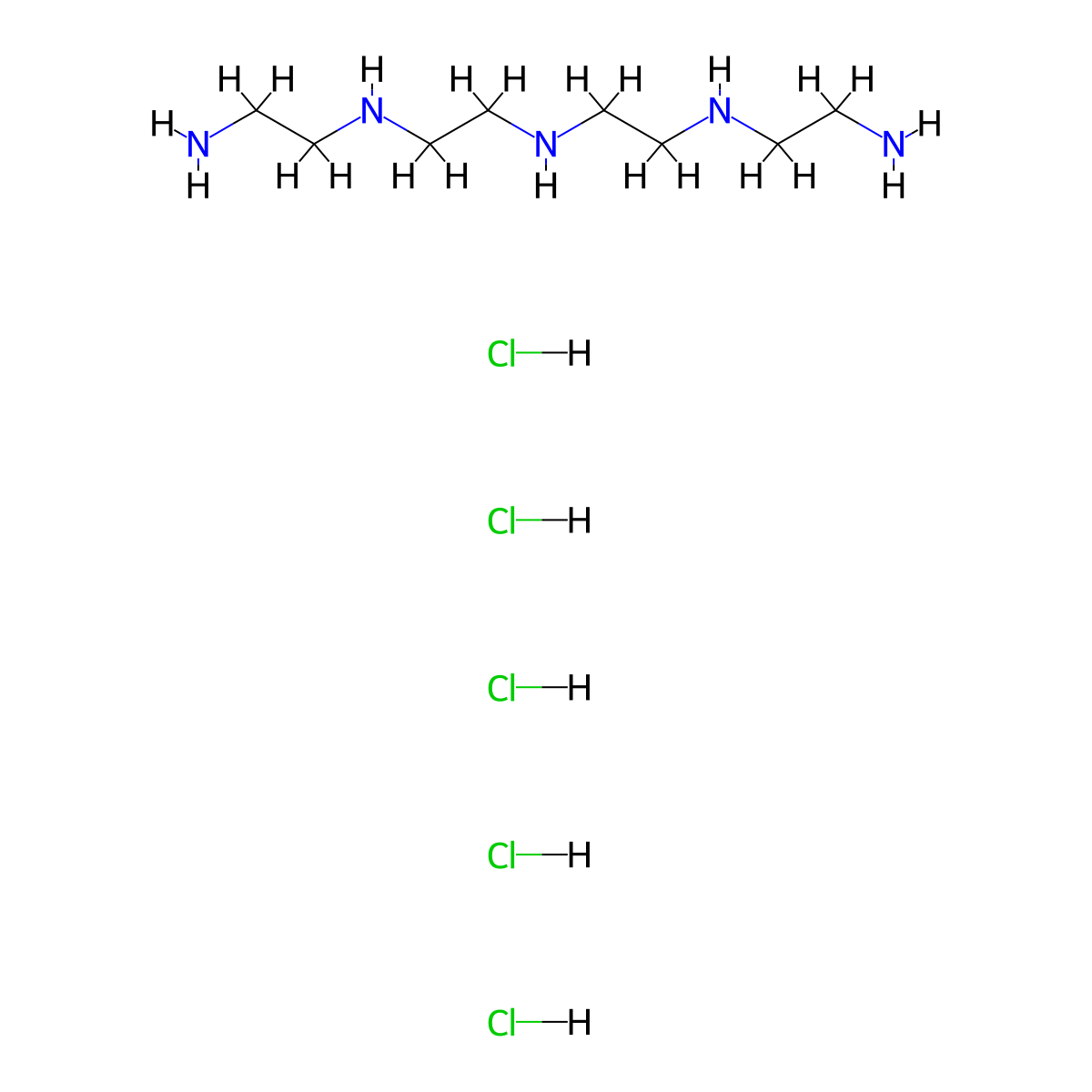 Tetraethylenepentamine pentahydrochloride molecular structure, CAS 4961-41-5