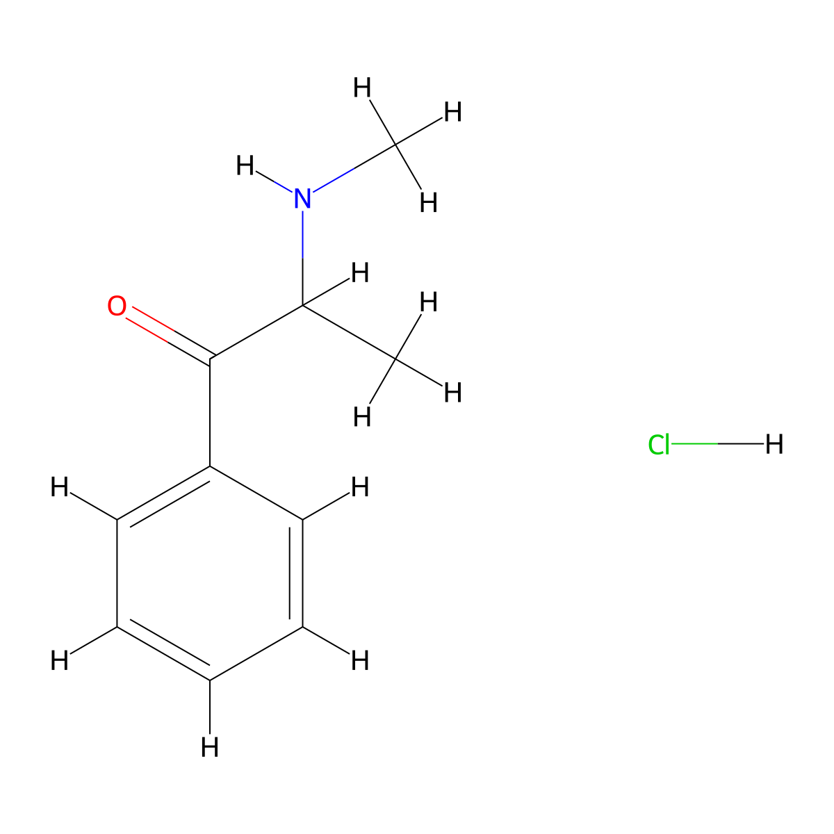 Methcathinone hydrochloride molecular structure, CAS 49656-78-2