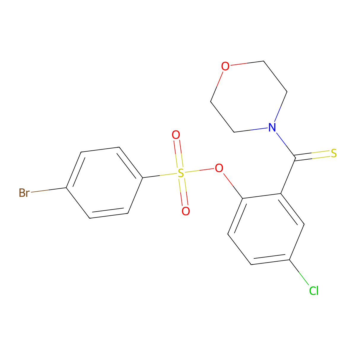 4-Chloro-2-(morpholin-4-ylcarbothioyl)phenyl 4-bromobenzenesulfonate molecular structure, CAS 496769-26-7