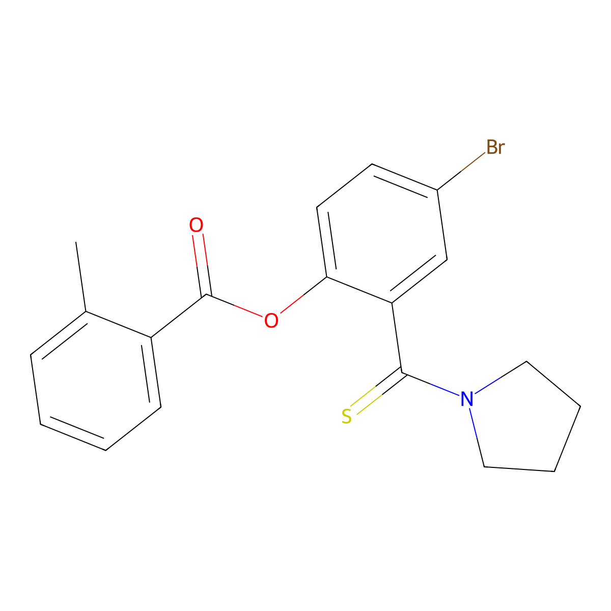 4-Bromo-2-(1-pyrrolidinylcarbonothioyl)phenyl 2-methylbenzoate molecular structure, CAS 496769-36-9
